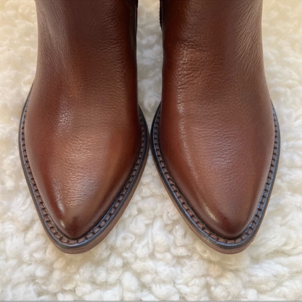 New! LUCKY BRAND Caelyn Western Moto Leather Ankle Booties in Cognac Brown - Picture 10 of 14